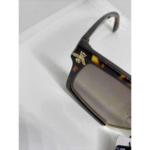 Retro Sunglasses Tortoise Brown and Gold Frame Brown Lens Gold Bumblebee Detail - Picture 3 of 7